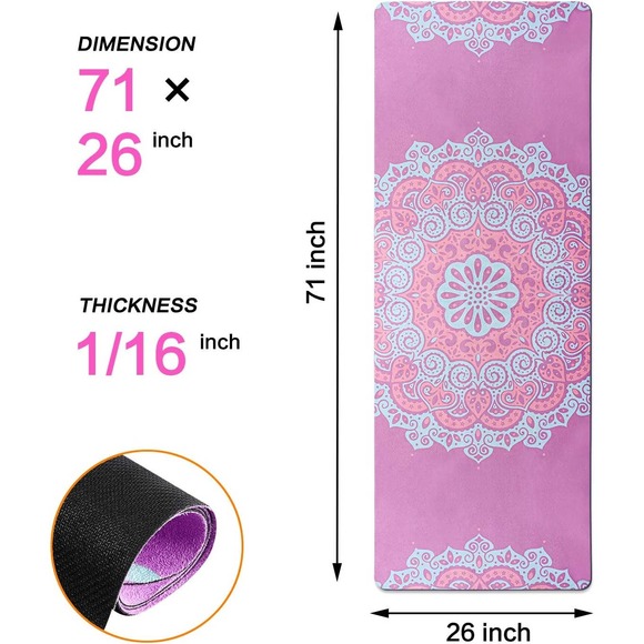 Yoga Mat Foldable Lightweight Eco-Friendly with Carrying Bag Strap, Pink - Picture 3 of 7